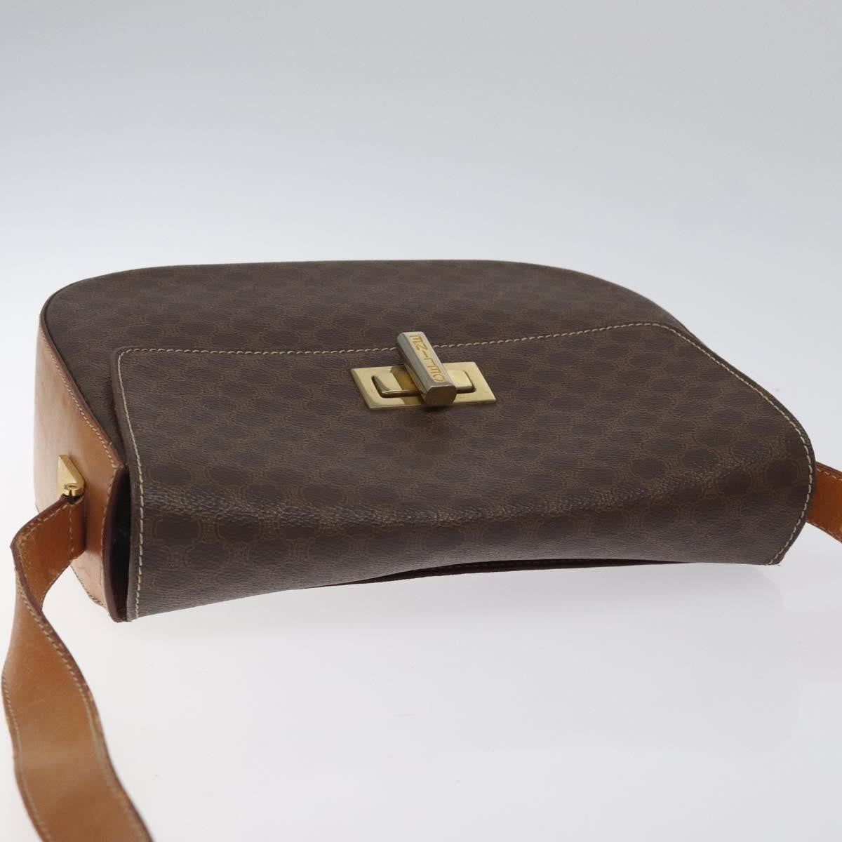 Celine Vintage Convertible Macadam Turnlock Shoulder Bag Canvas and Leather, BROWN, CANVAS, Shoulder bag