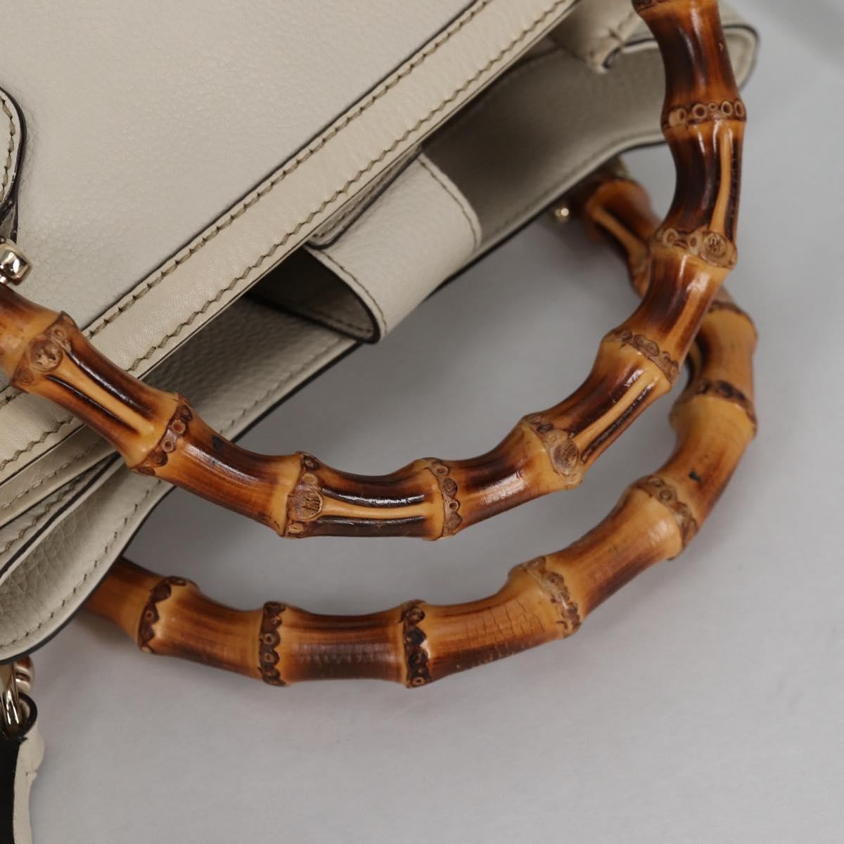 Gucci Diana Bamboo Top Handle Tote Leather, WHITE, LEATHER, Handbag