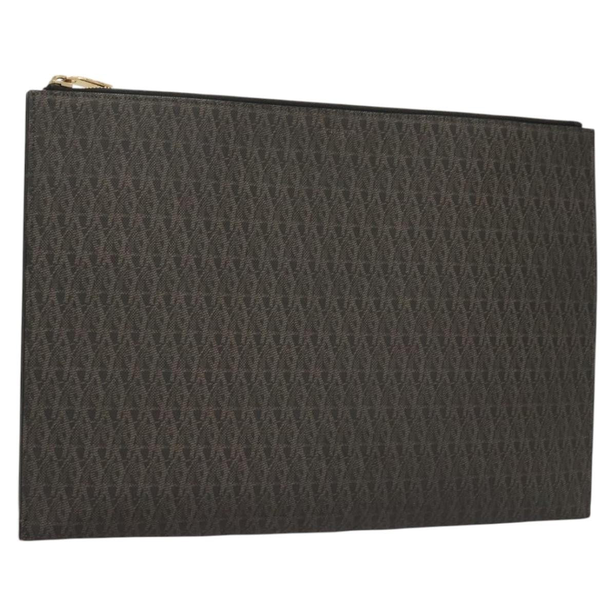 Saint Laurent Zip Pouch Monogram Canvas, BROWN, PVC, Clutche & pouche