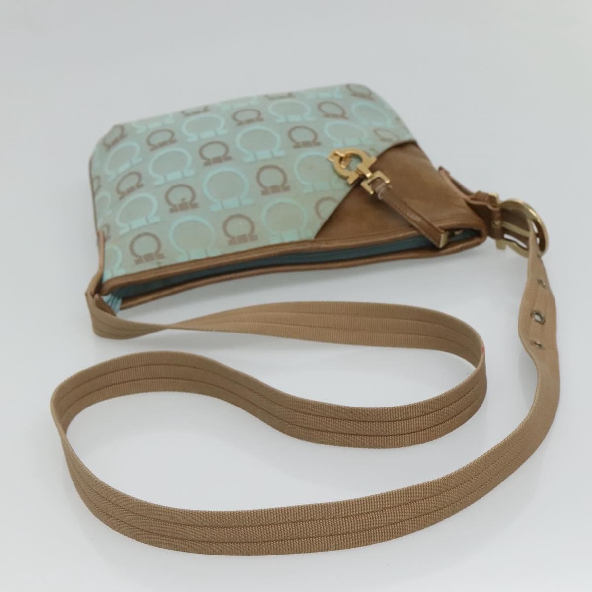 Salvatore Ferragamo Gancini Shoulder Bag Canvas, BLUE, CANVAS, Shoulder bag