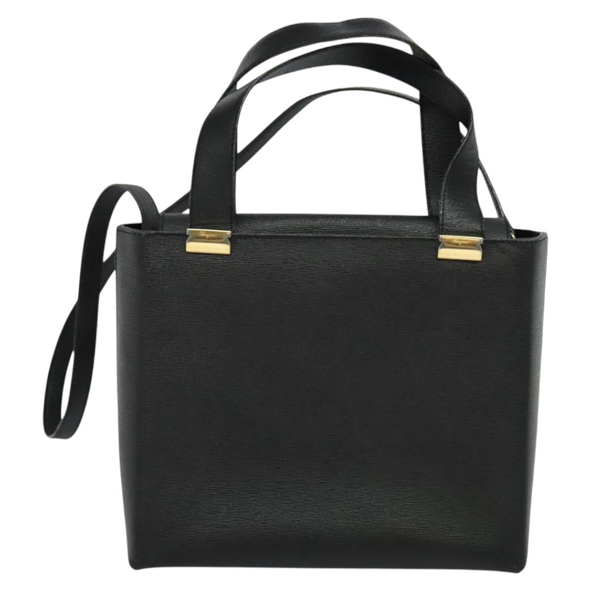 Salvatore Ferragamo Vintage Handbag Leather, BLACK, LEATHER, Handbag