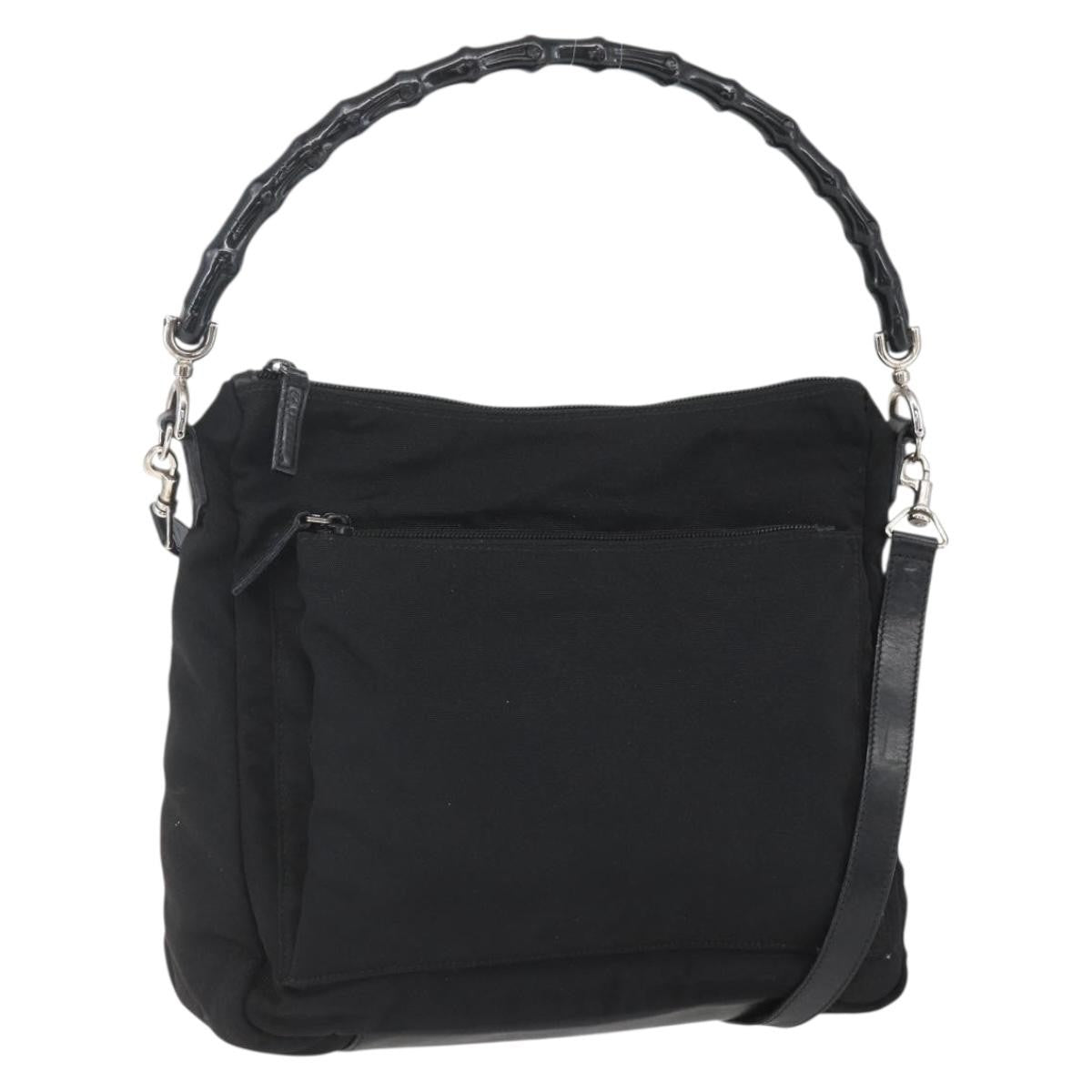 Gucci Vintage Bamboo Shoulder Bag Nylon, BLACK, NYLON, Shoulder bag