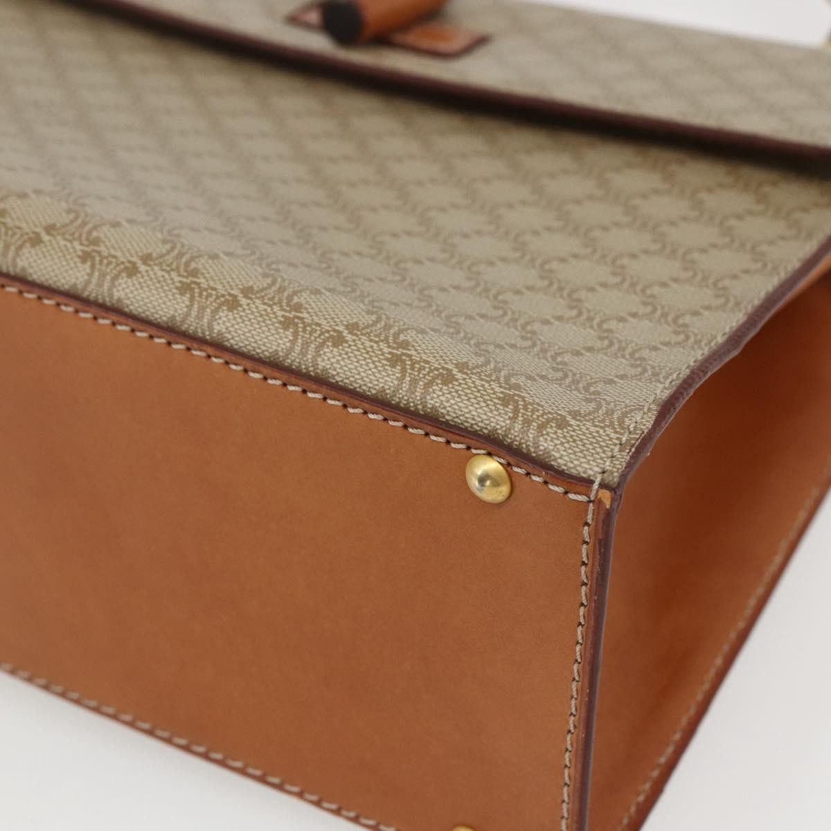 Celine Vintage Macadam Handbag Canvas and Leather, BEIGE, CANVAS, Handbag
