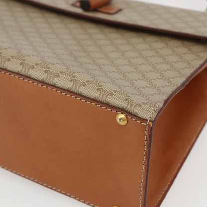 Celine Vintage Macadam Handbag Canvas and Leather, BEIGE, CANVAS, Handbag