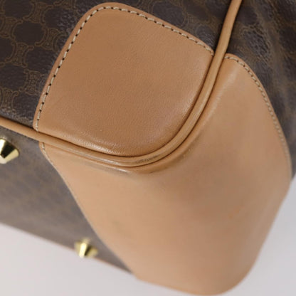 Celine Vintage Duffle Bag Macadam Coated Canvas, BROWN, PVC, Travel bag