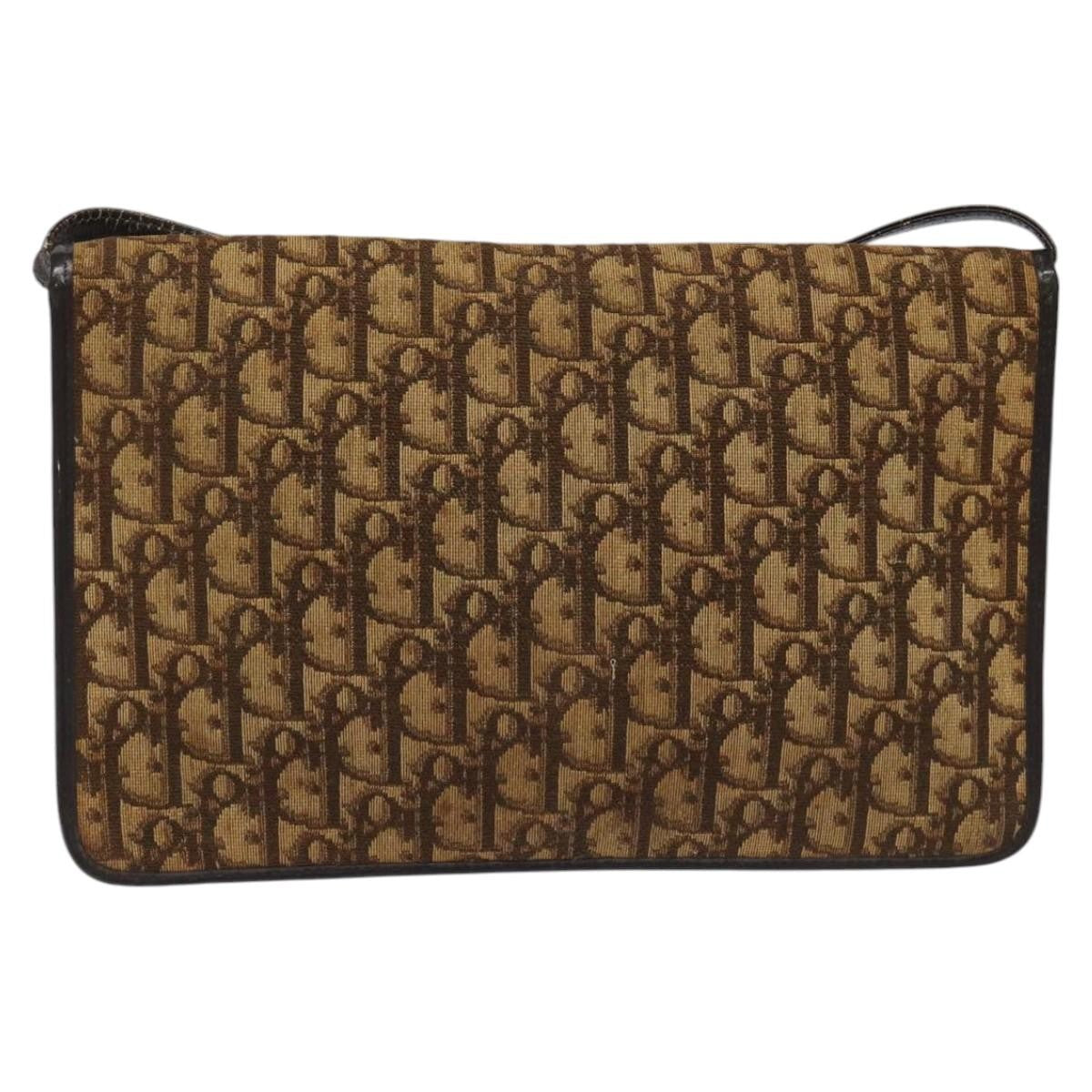 Christian Dior Vintage Trotter Shoulder Bag Embroidered Diorissimo Canvas, BROWN, CANVAS, Shoulder bag