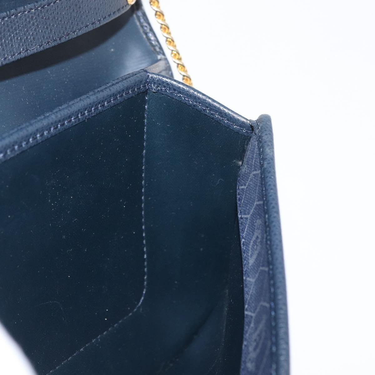 Christian Dior Vintage Chain Flap Shoulder Bag Leather, NAVY, LEATHER, Shoulder bag