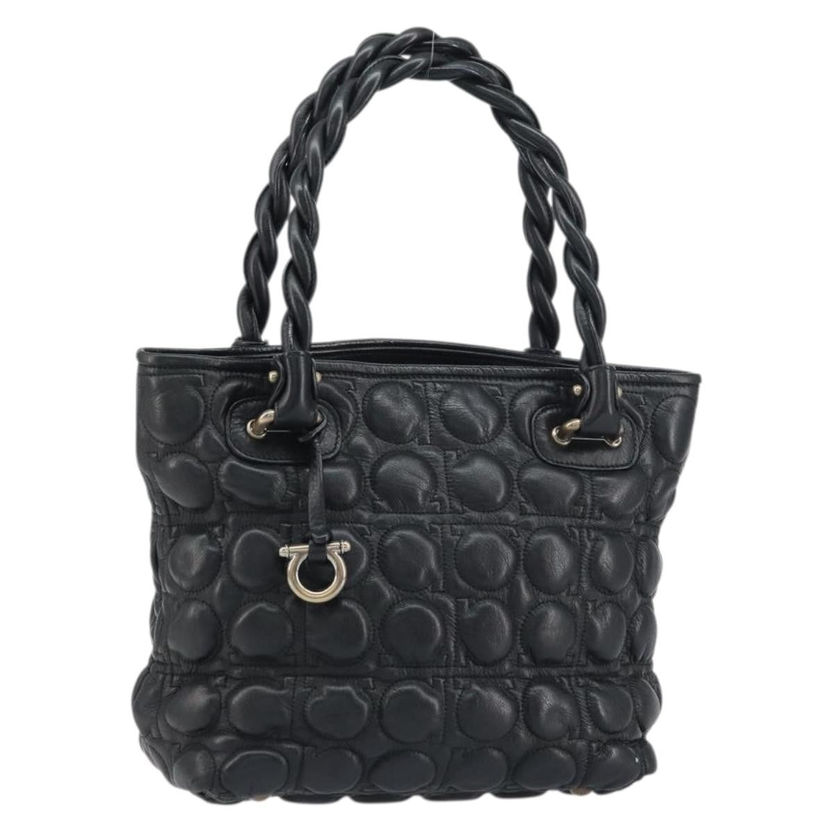 Salvatore Ferragamo Gancini handbag Leather, BLACK, LEATHER, Handbag