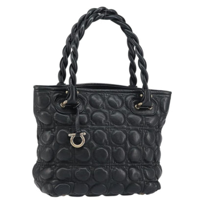 Salvatore Ferragamo Gancini handbag Leather, BLACK, LEATHER, Handbag