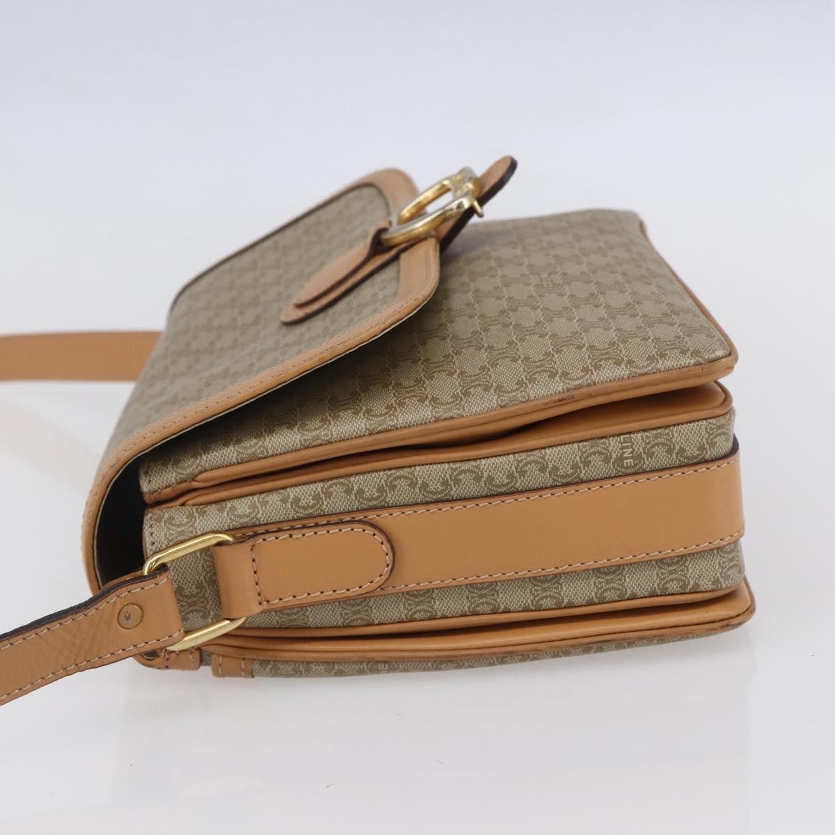 Celine Vintage Macadam Shoulder Bag Canvas and Leather, BEIGE, CANVAS, Shoulder bag