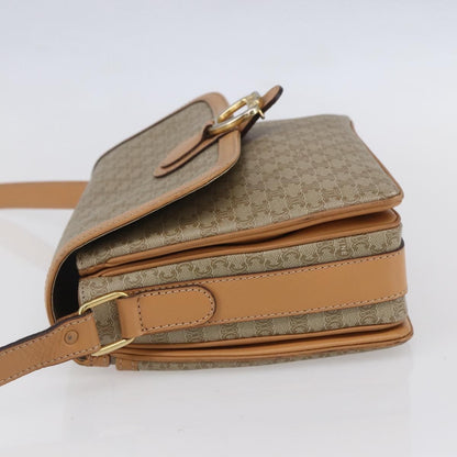 Celine Vintage Macadam Shoulder Bag Canvas and Leather, BEIGE, CANVAS, Shoulder bag