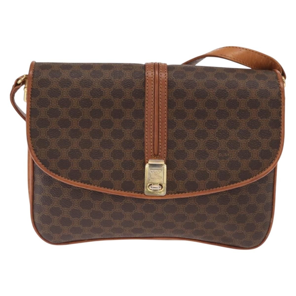 Celine Vintage Macadam Shoulder Bag Canvas and Leather, BROWN, CANVAS, Shoulder bag