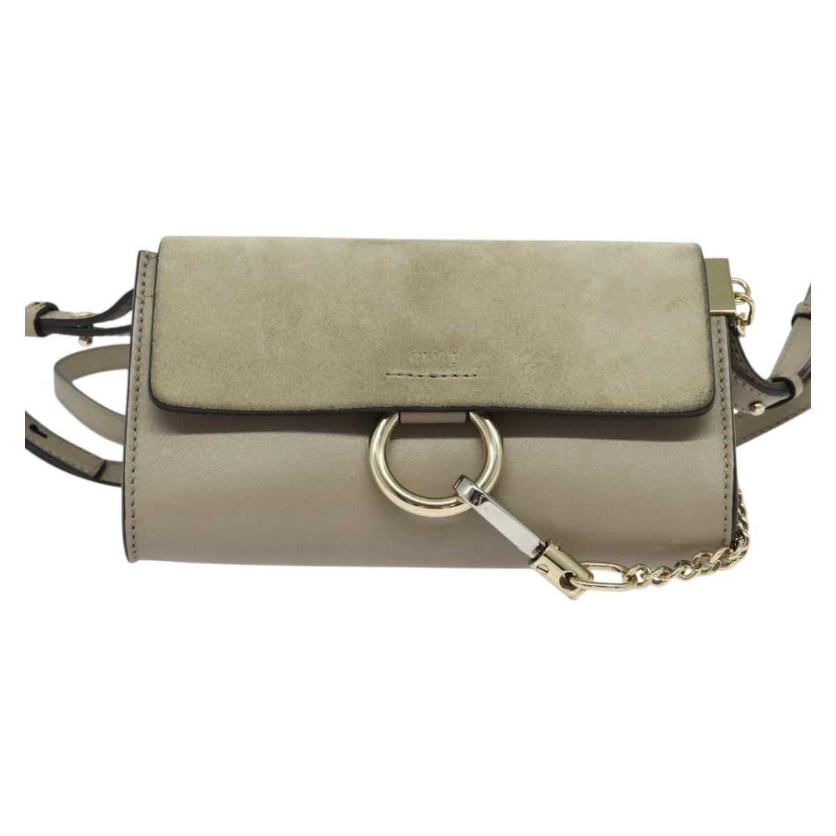 Chloe Faye Shoulder Bag Leather and Suede, BEIGE, SUEDE, Shoulder bag