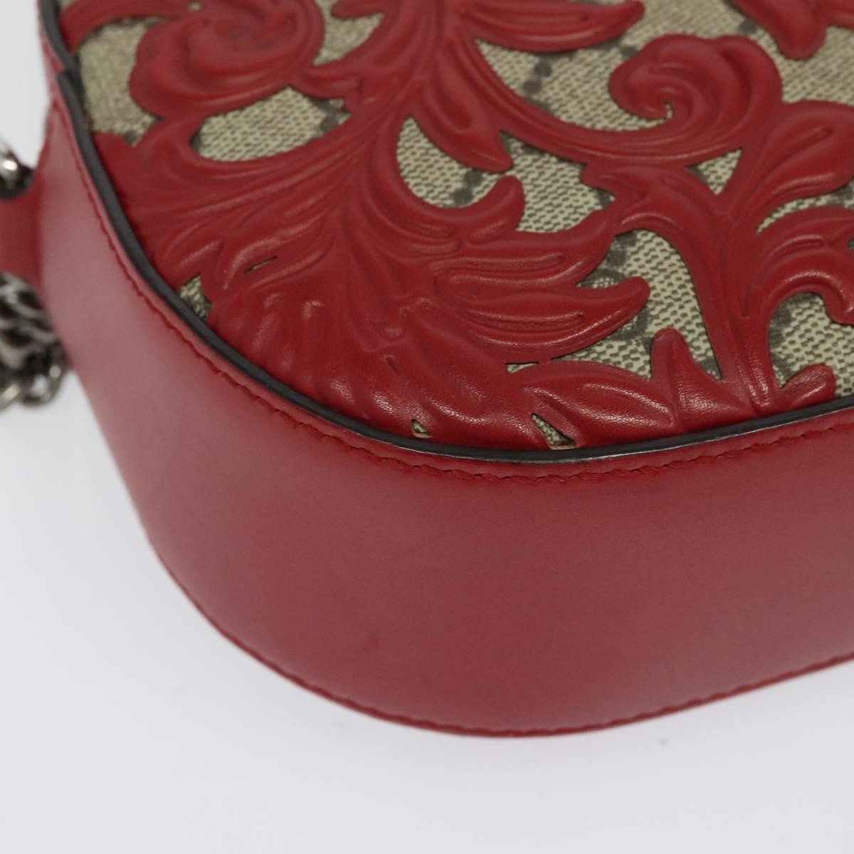 Gucci Chain Crossbody Bag Arabesque GG Coated Canvas with Leather, RED, LEATHER, Shoulder bag