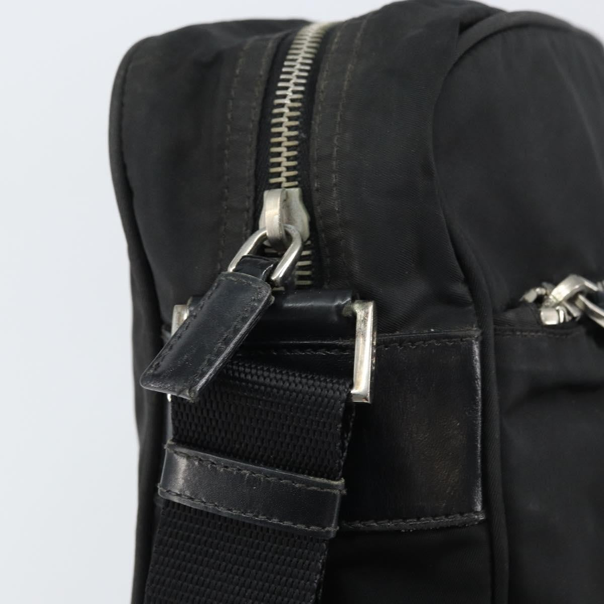 Prada Front Pocket Zip Messenger Bag Tessuto with Saffiano Leather, Black, Nylon, Shoulder Bag