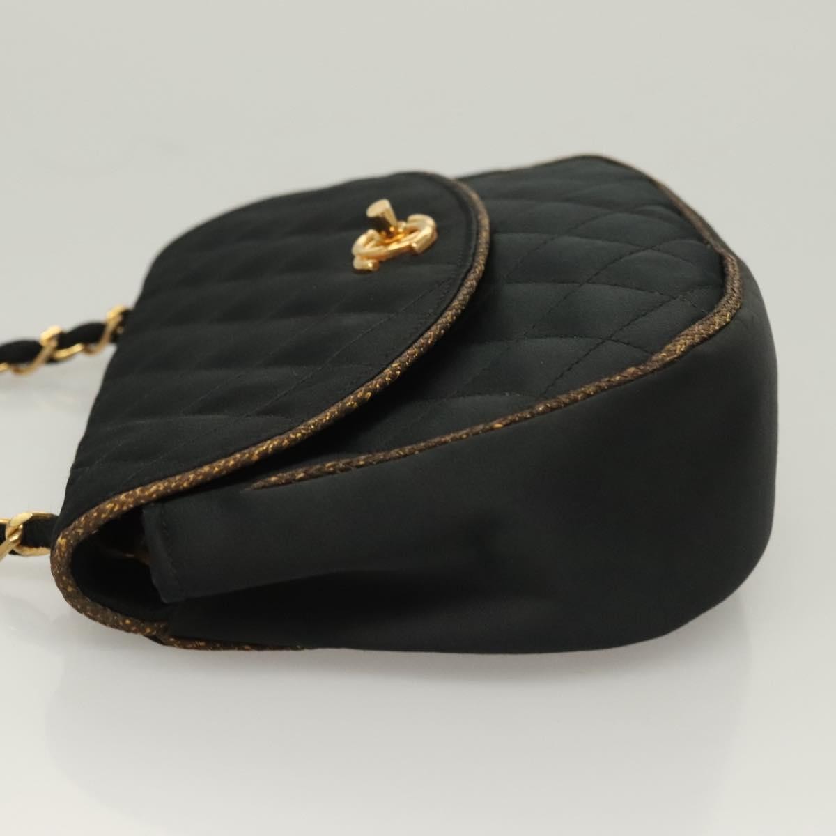Chanel Vintage Half Moon Chain Bag Quilted Satin with Braided Detail, BLACK, SATIN, Handbag