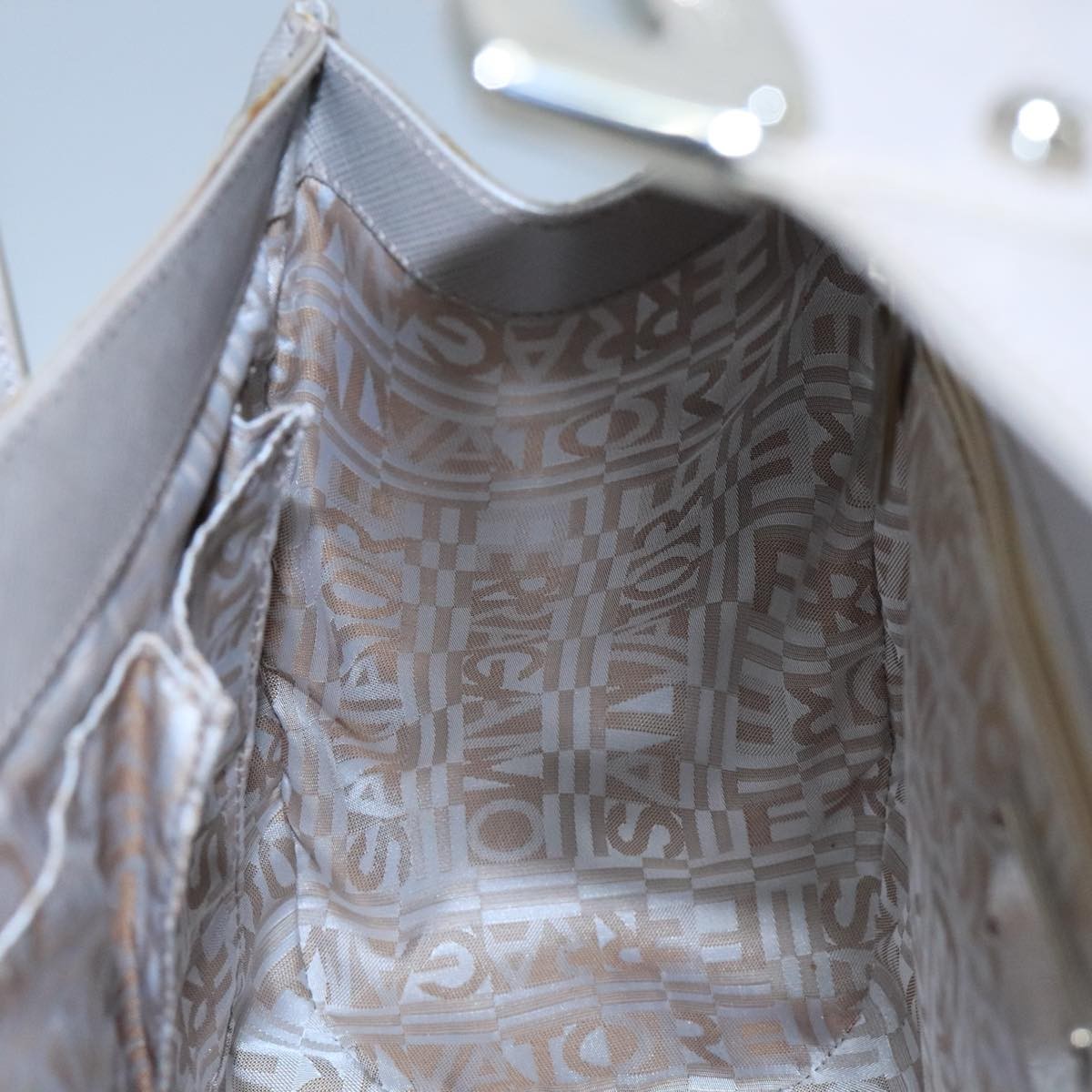 Salvatore Ferragamo Flap Satchel Saffiano Leather, SILVER, LEATHER, Handbag