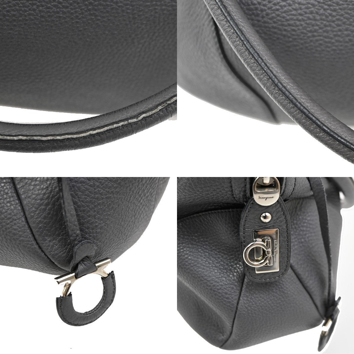Salvatore Ferragamo Gancini handbag Leather, GRAY, LEATHER, Handbag