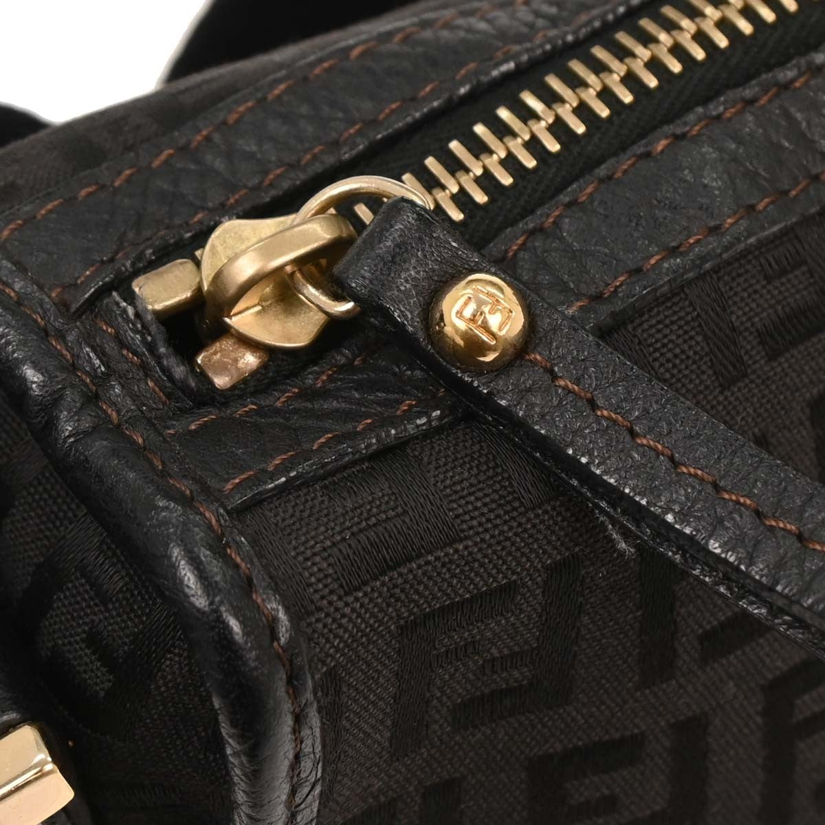 Fendi Vintage F Charm Messenger Bag Zucchino Canvas, BLACK, CANVAS, Shoulder bag