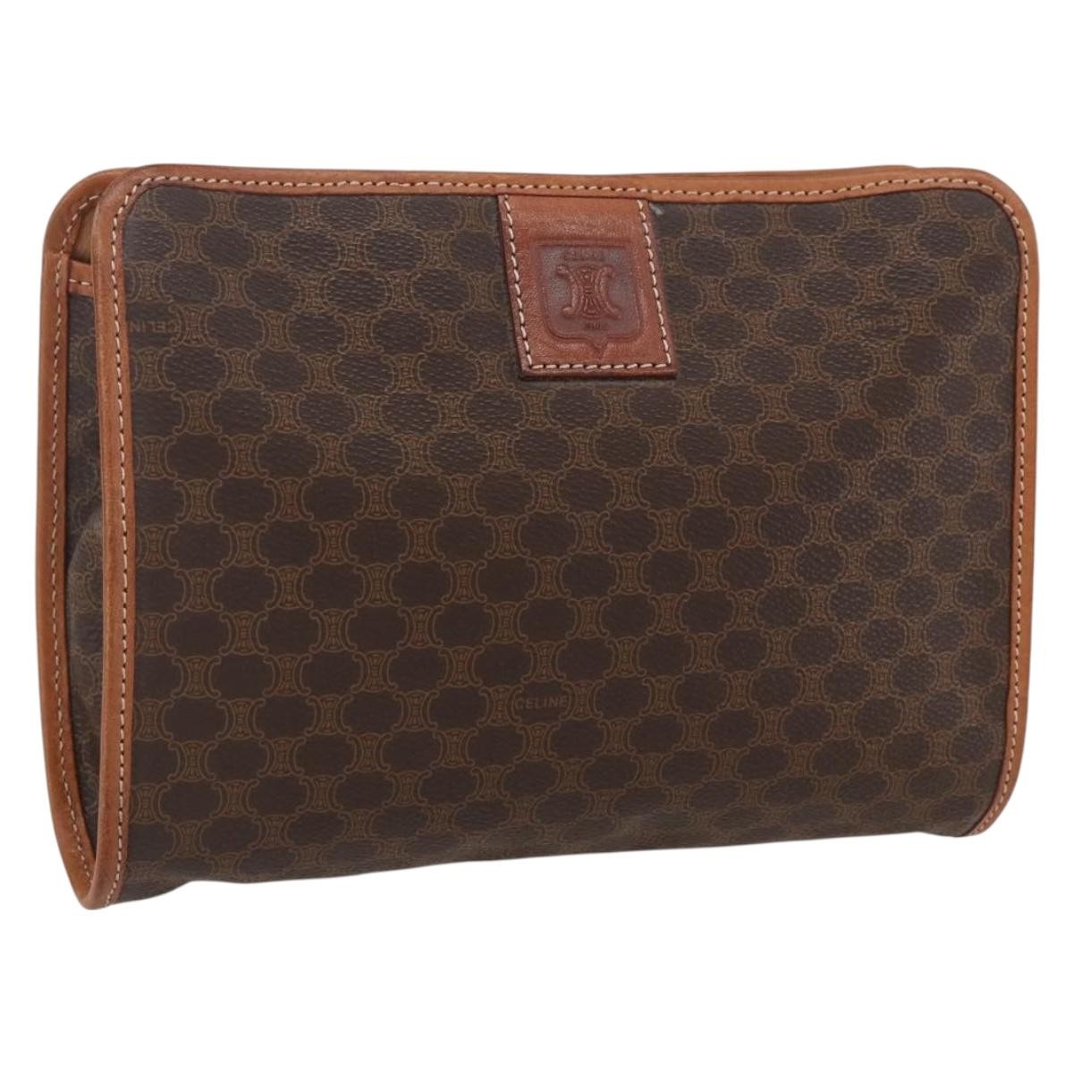 Celine Macadam Pochette Canvas and Leather, BROWN, CANVAS, Clutche & pouche