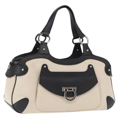 Salvatore Ferragamo Gancini handbag Canvas and Leather, SILVER, CANVAS, Handbag
