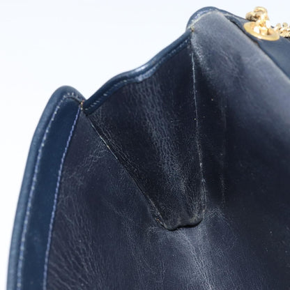 Christian Dior Vintage Chain Envelope Flap Bag Honeycomb Coated Canvas, NAVY, LEATHER, Shoulder bag