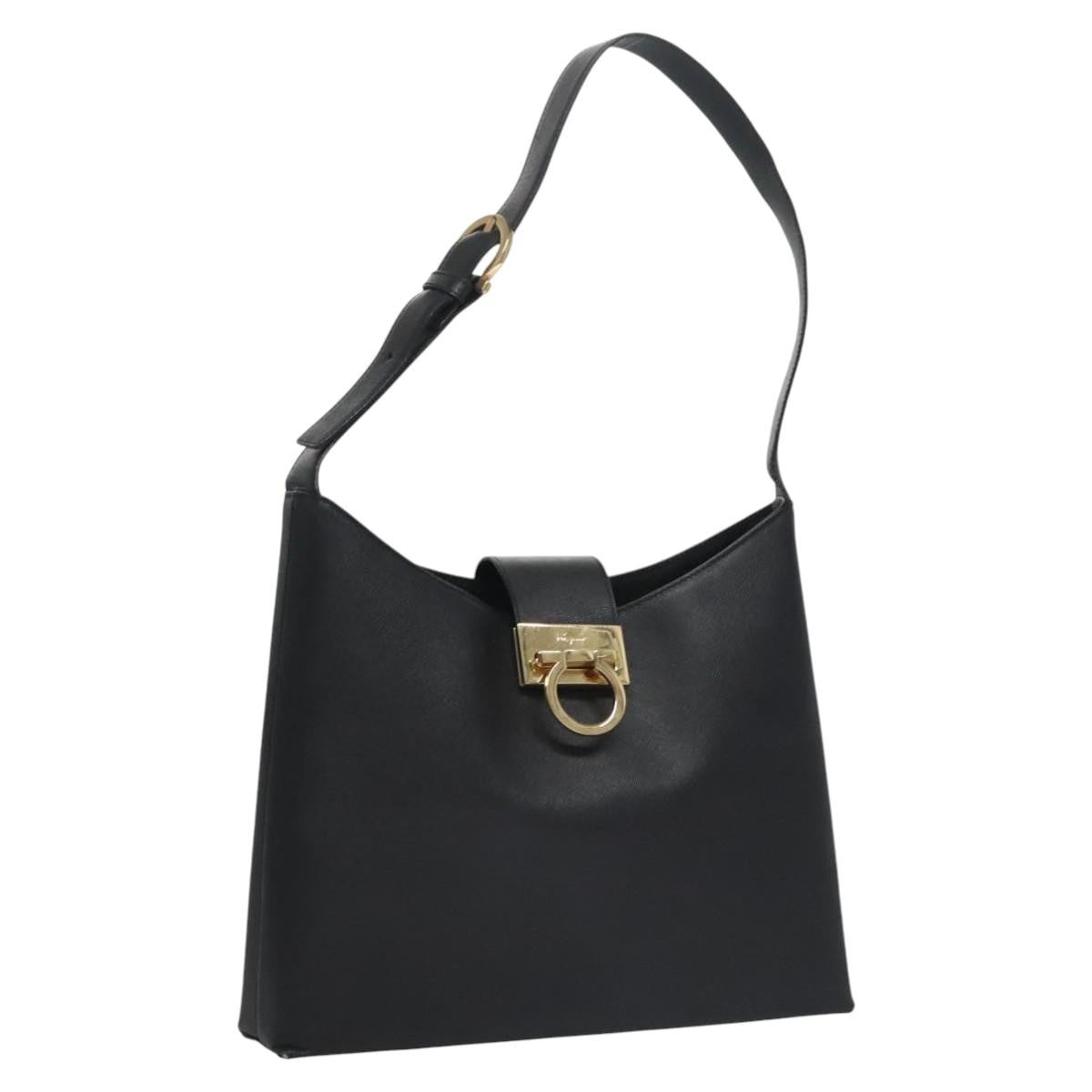 Salvatore Ferragamo Gancini Shoulder Bag Leather, BLACK, LEATHER, Shoulder bag