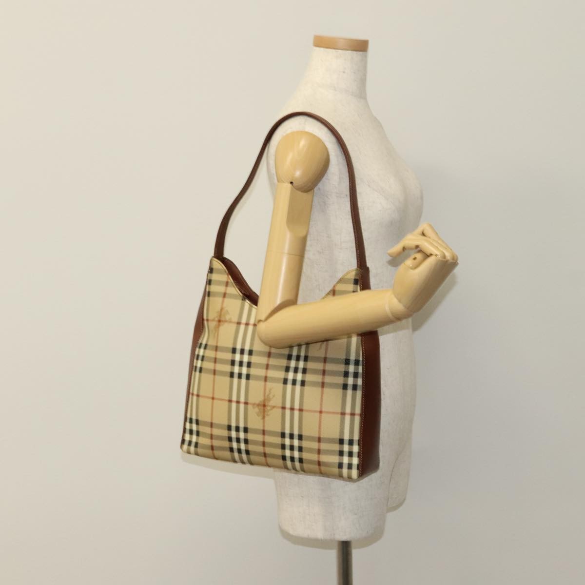 Burberry Shoulder Bag Haymarket Coated Canvas, BEIGE, PVC, Shoulder bag