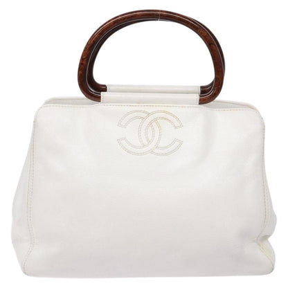 Chanel Vintage Wooden Ring Tote Leather, WHITE, LEATHER, Tote bag