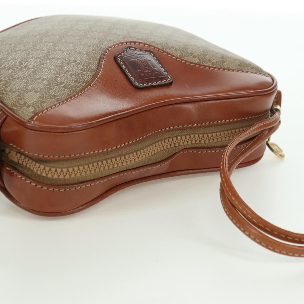 Celine Vintage Macadam Shoulder Bag Canvas and Leather, BEIGE, CANVAS, Shoulder bag