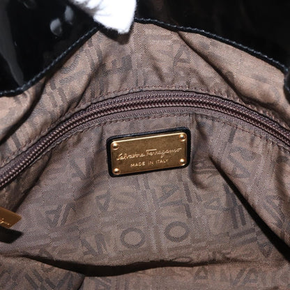 Salvatore Ferragamo Gancini Tote Patent leather, BLACK, PATENT_LEATHER, Tote bag