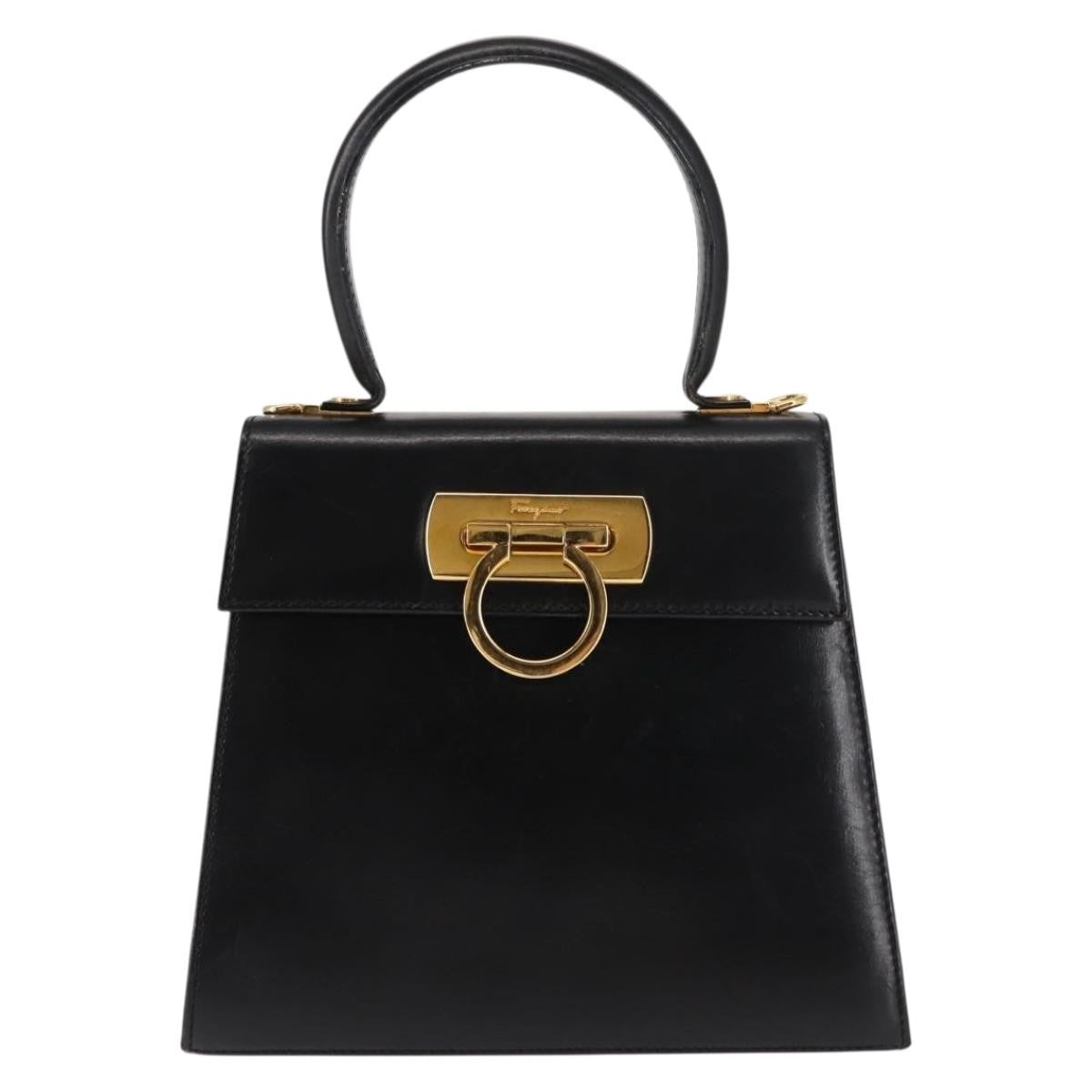 Salvatore Ferragamo Gancini Convertible Top Handle Bag Leather, BLACK, LEATHER, Handbag
