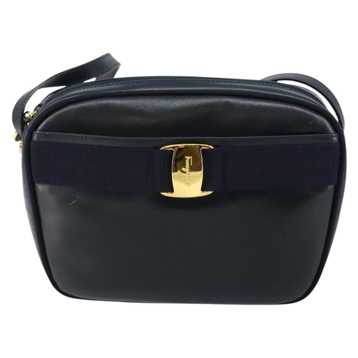 Salvatore Ferragamo Vala Shoulder Bag Leather, NAVY, LEATHER, Shoulder bag
