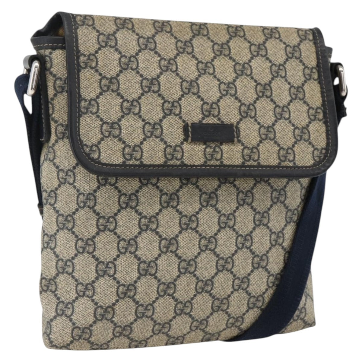 Gucci Flap Messenger GG Coated Canvas, Navy, Canvas, Shoulder Bag
