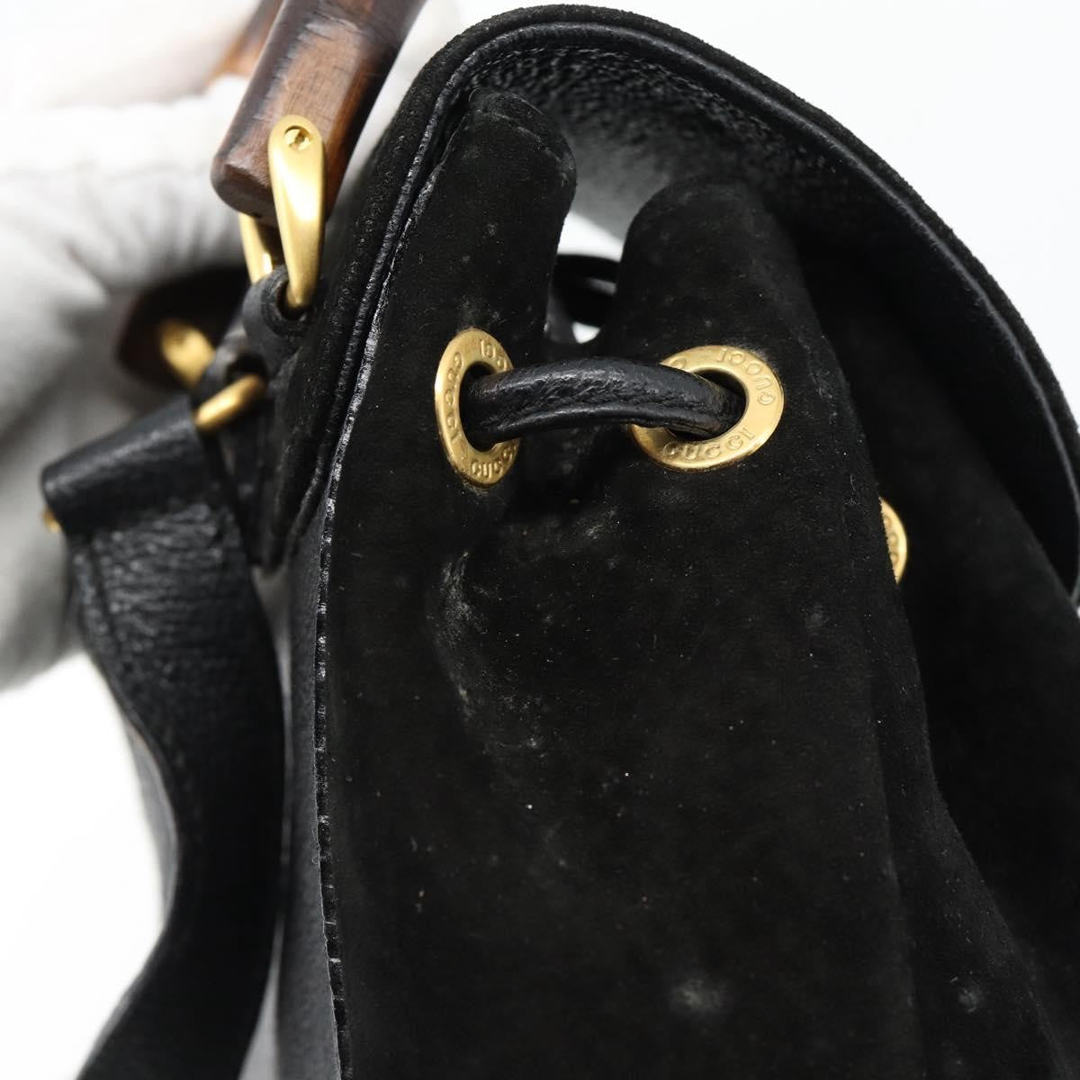 Gucci Vintage Bamboo Backpack Suede, Black, Suede, Backpack