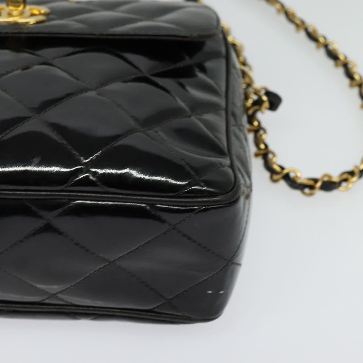 Chanel Vintage Square Front Pocket Camera Bag Quilted Patent, BLACK, LEATHER, Crossbody bag