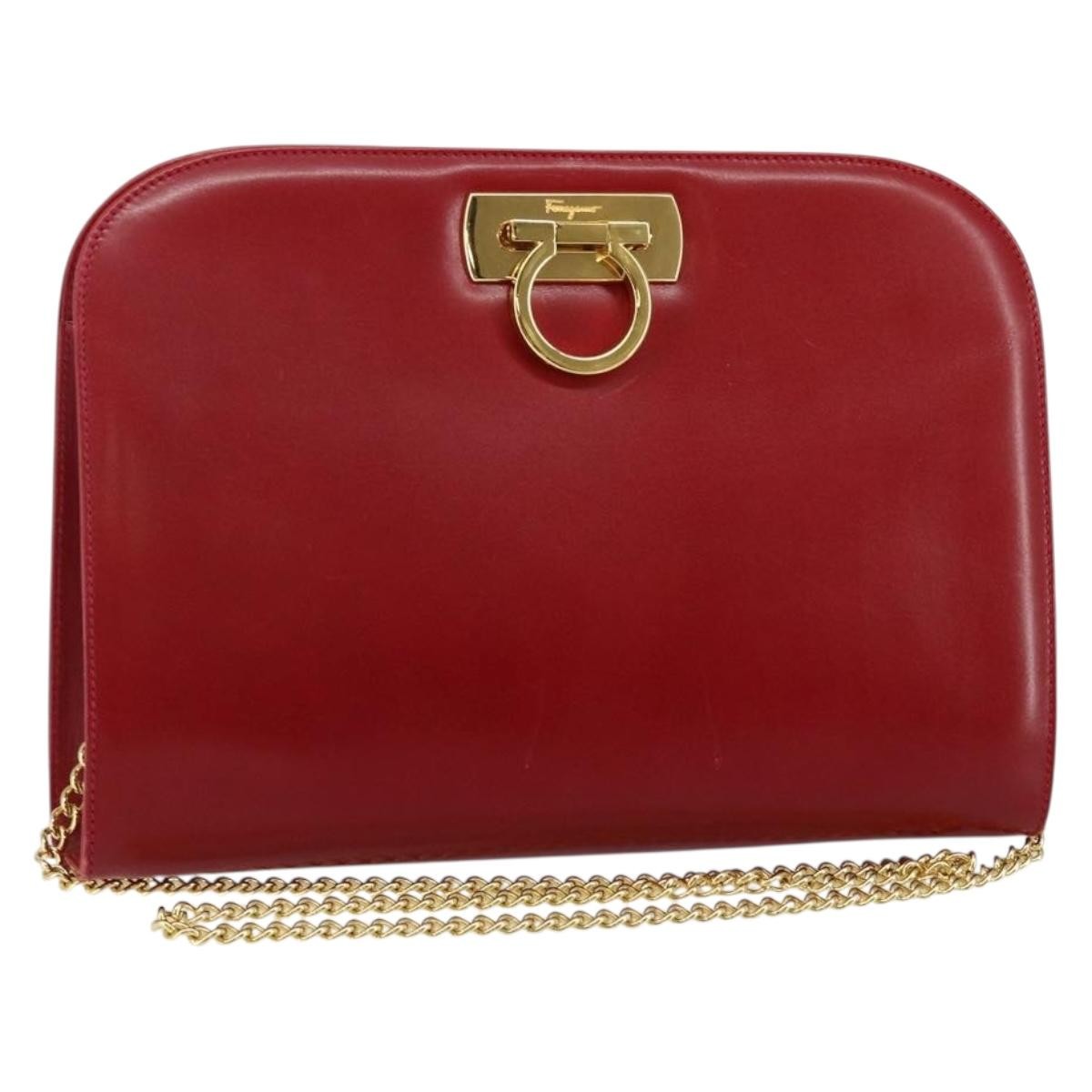 Salvatore Ferragamo Vintage Gancini Chain Shoulder Bag Leather, RED, LEATHER, Shoulder bag