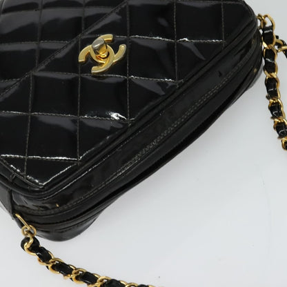 Chanel Vintage Square Front Pocket Camera Bag Quilted Patent, BLACK, PATENT_LEATHER, Shoulder bag