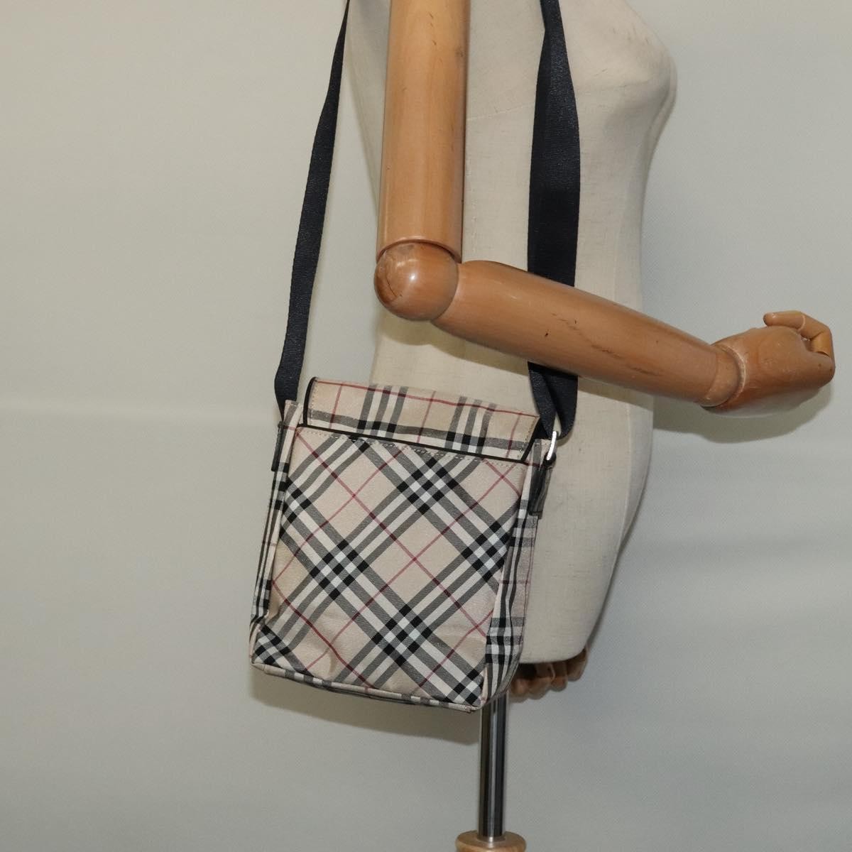 Burberry Nova Check Blue Label Nylon, Beige, Nylon, Shoulder Bag
