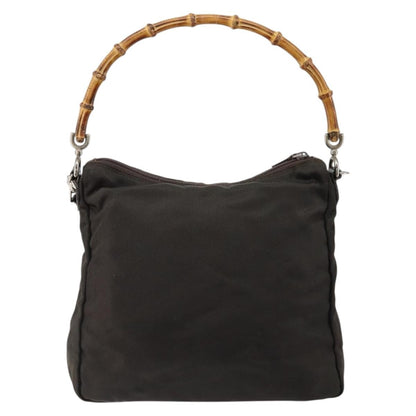 Gucci Vintage Bamboo Handle Bag Nylon, BROWN, NYLON, Handbag