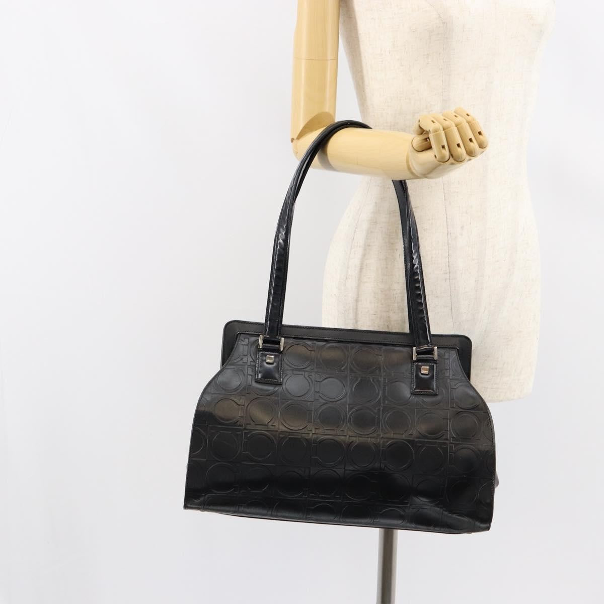 Salvatore Ferragamo Gancini Tote Leather, BLACK, LEATHER, Tote bag