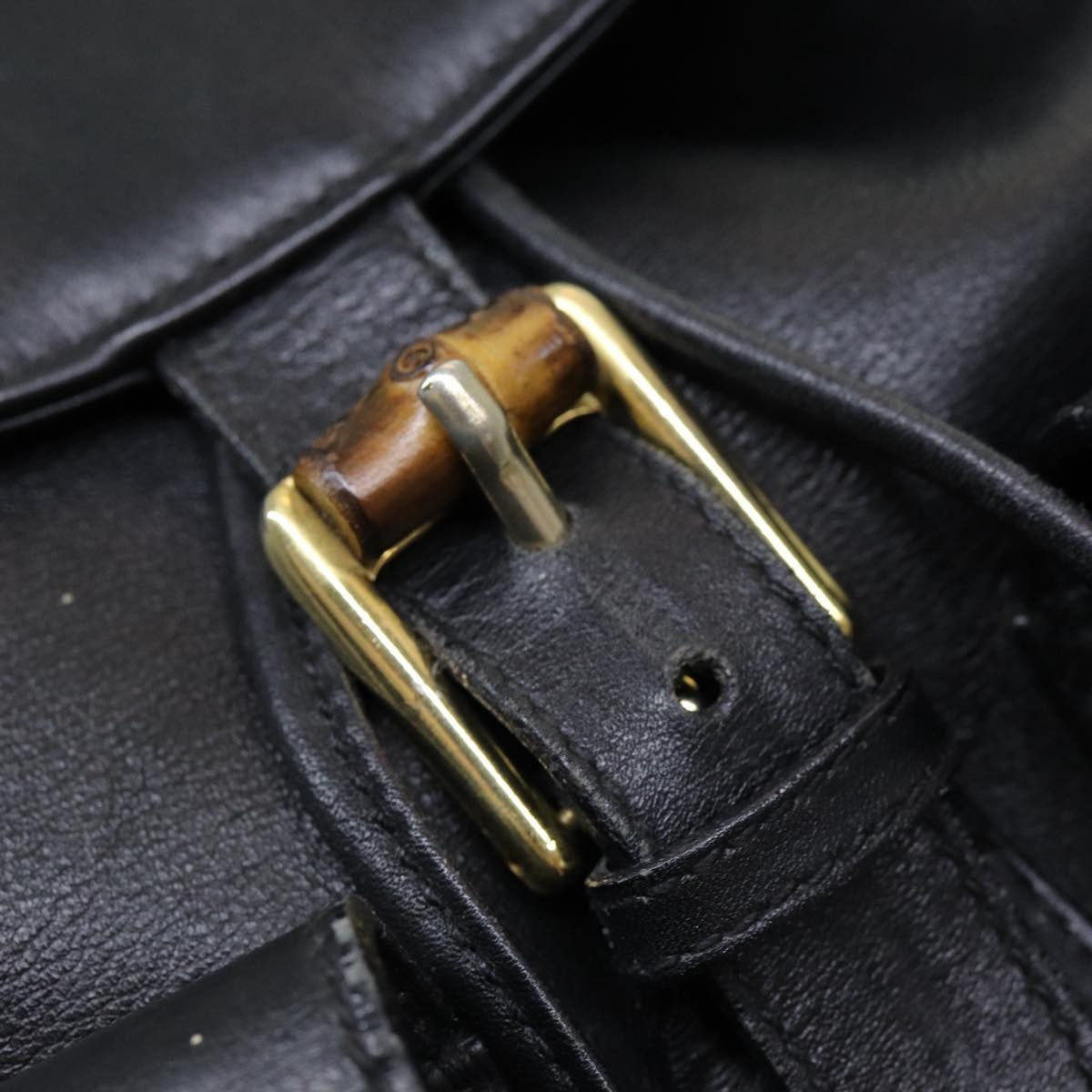 Gucci Vintage Bamboo Backpack Leather, BLACK, LEATHER, Backpack