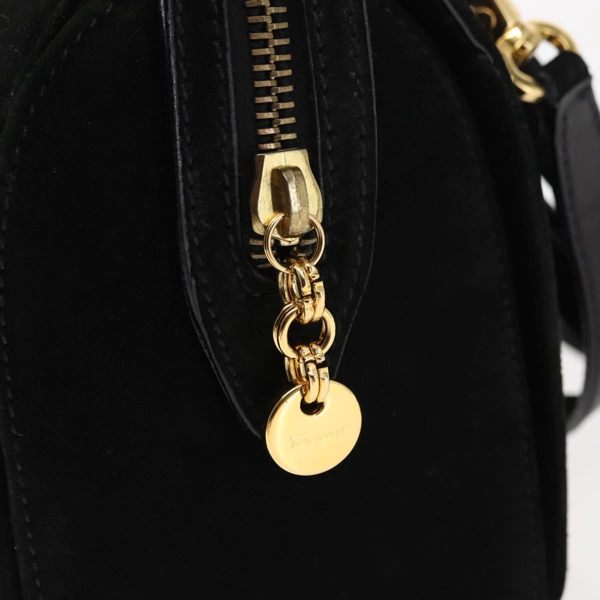 Salvatore Ferragamo Gancini mini handbag Canvas, BLACK, SUEDE, Handbag