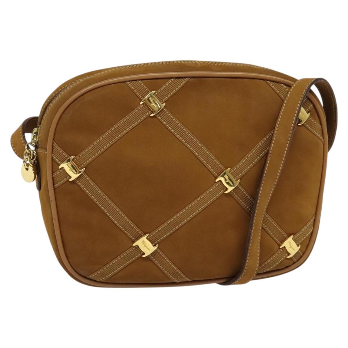 Salvatore Ferragamo Vala Shoulder Bag Suede, BROWN, SUEDE, Shoulder bag