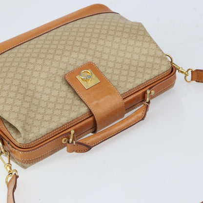Celine Vintage Macadam Handbag Canvas and Leather, BEIGE, CANVAS, Handbag
