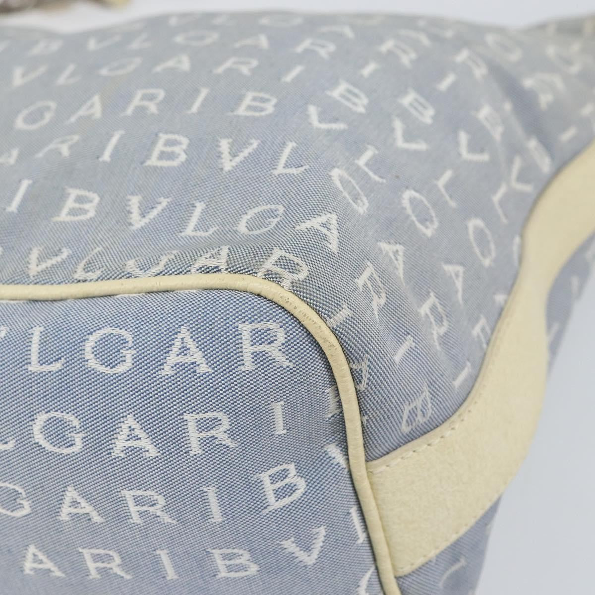 Bvlgari Logomania Shoulder Bag Canvas with Leather, BLUE, CANVAS, Shoulder bag