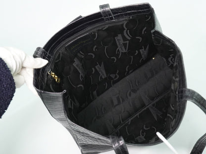 Salvatore Ferragamo Vara Tote Embossed Leather, BLACK, LEATHER, Tote bag