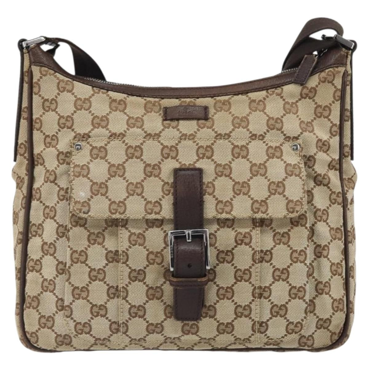 Gucci Vintage Shoulder Bag GG Canvas and Leather, BEIGE, CANVAS, Shoulder bag
