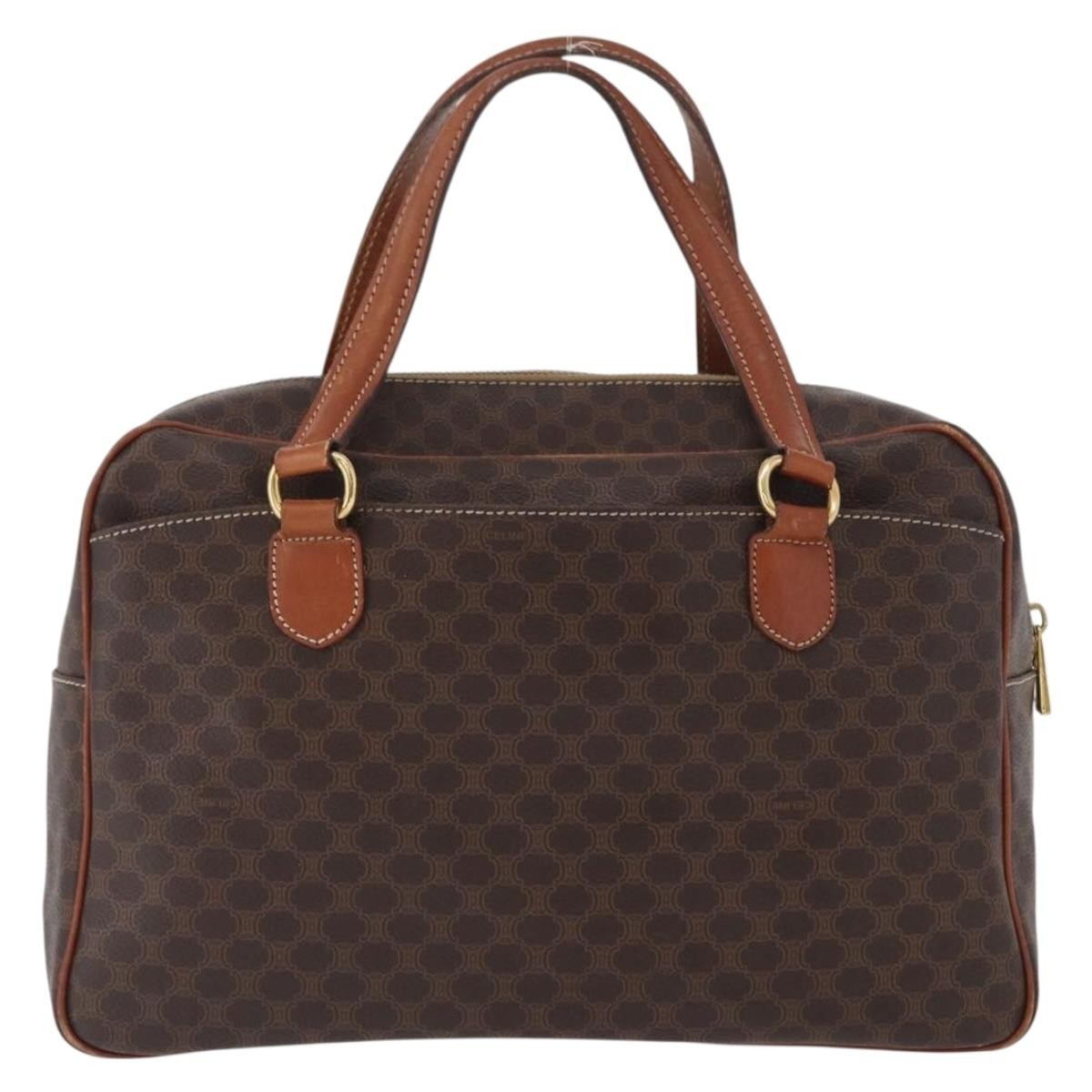 Celine Vintage Macadam Handbag Canvas and Leather, BROWN, CANVAS, Handbag