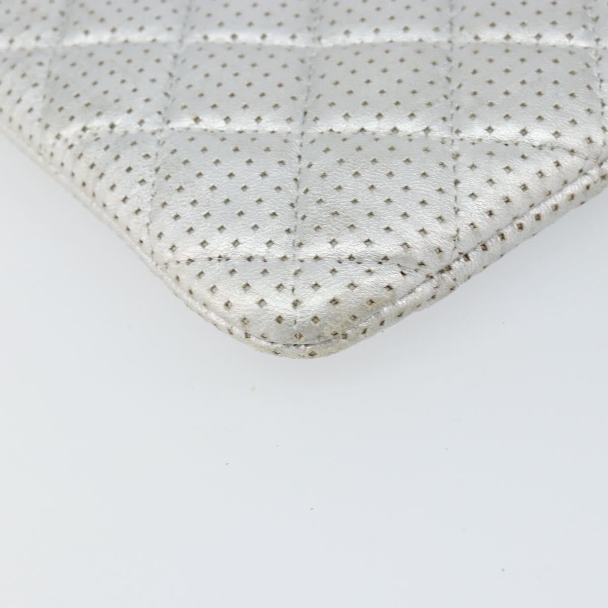 Chanel O Case Clutch Quilted Perforated Lambskin, SILVER, LEATHER, Clutche & pouche